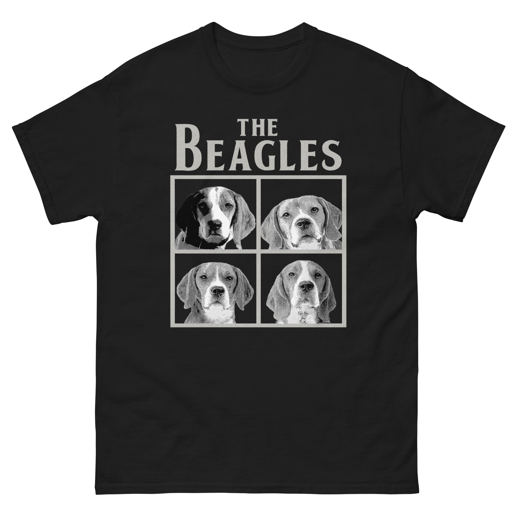 Beagle parody of The Beatles on vintage-style graphic T shirt