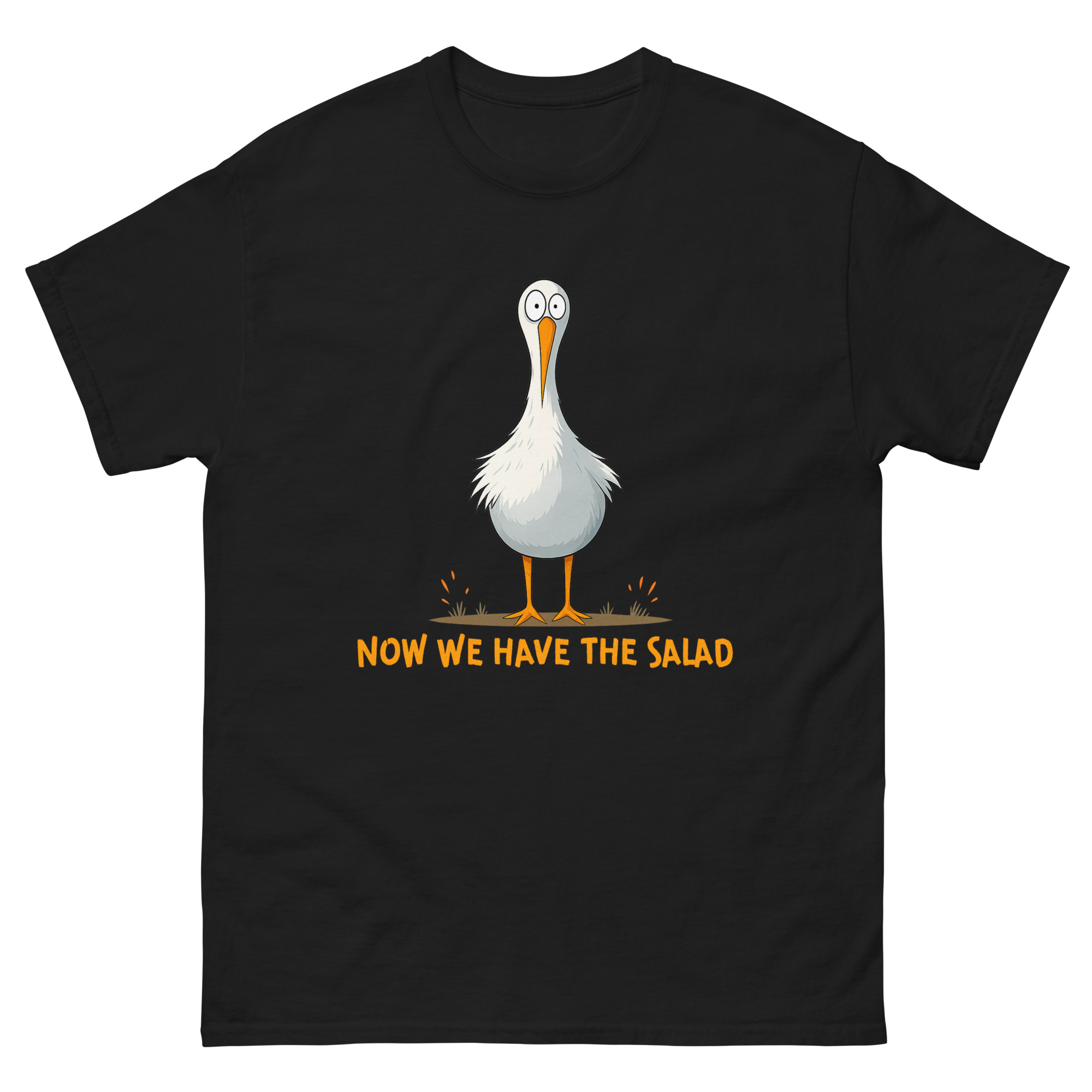 Now We Have the Salad T Shirt – funny bird graphic tee with quirky humor quote