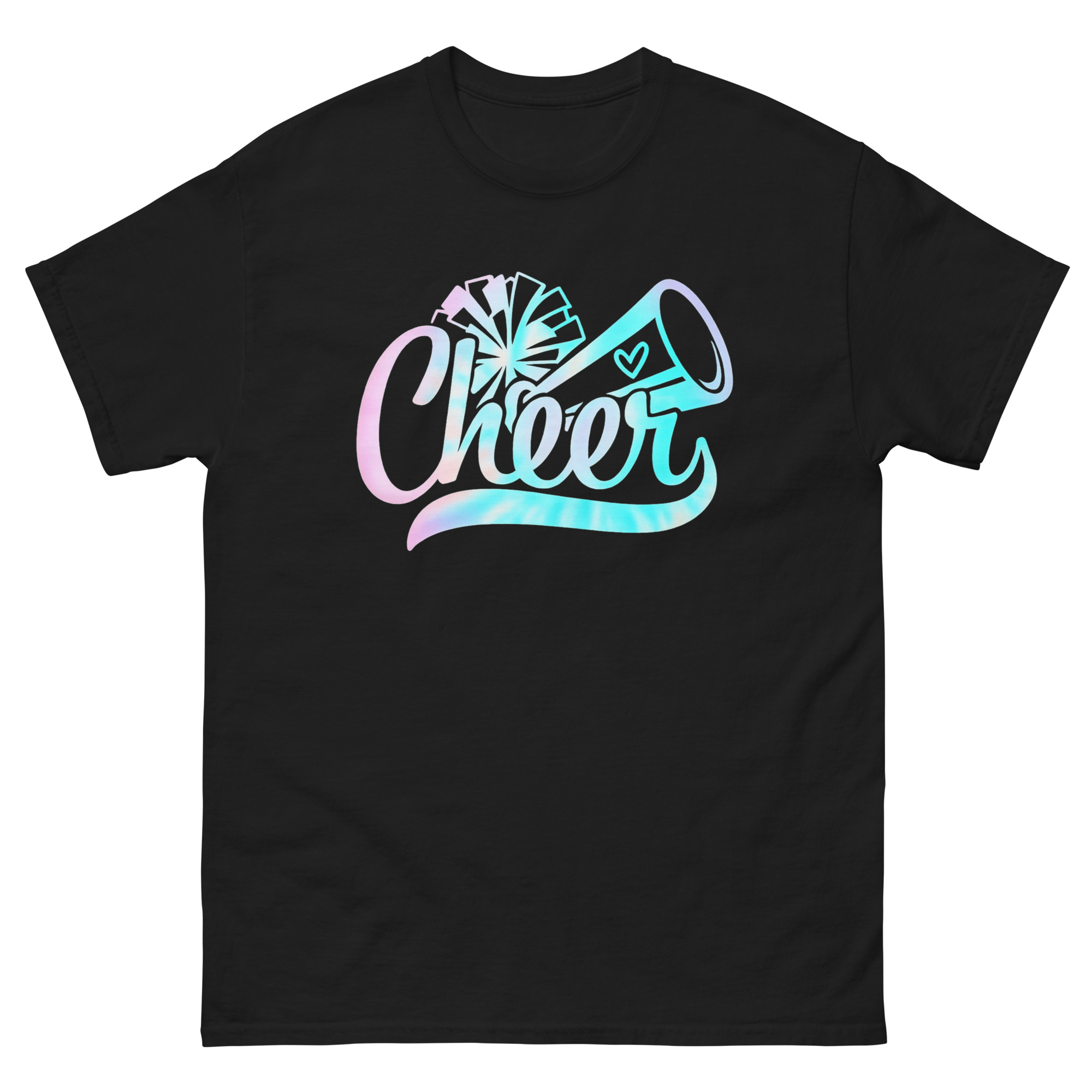 Cheer megaphone shirt with pastel cheerleader graphic and pom pom design