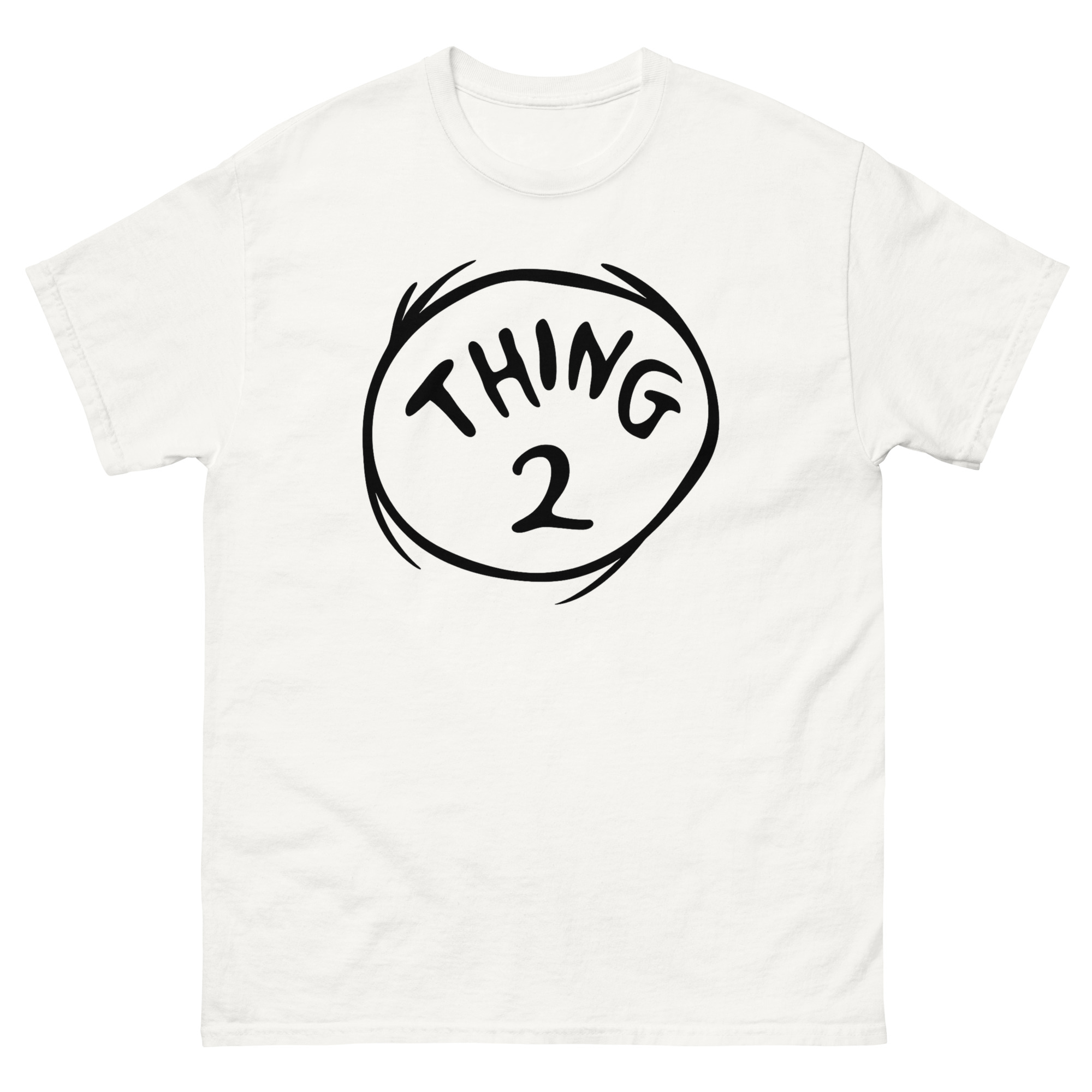 Thing 2 shirt design in black text on white t-shirt – funny matching tee for couples or friends