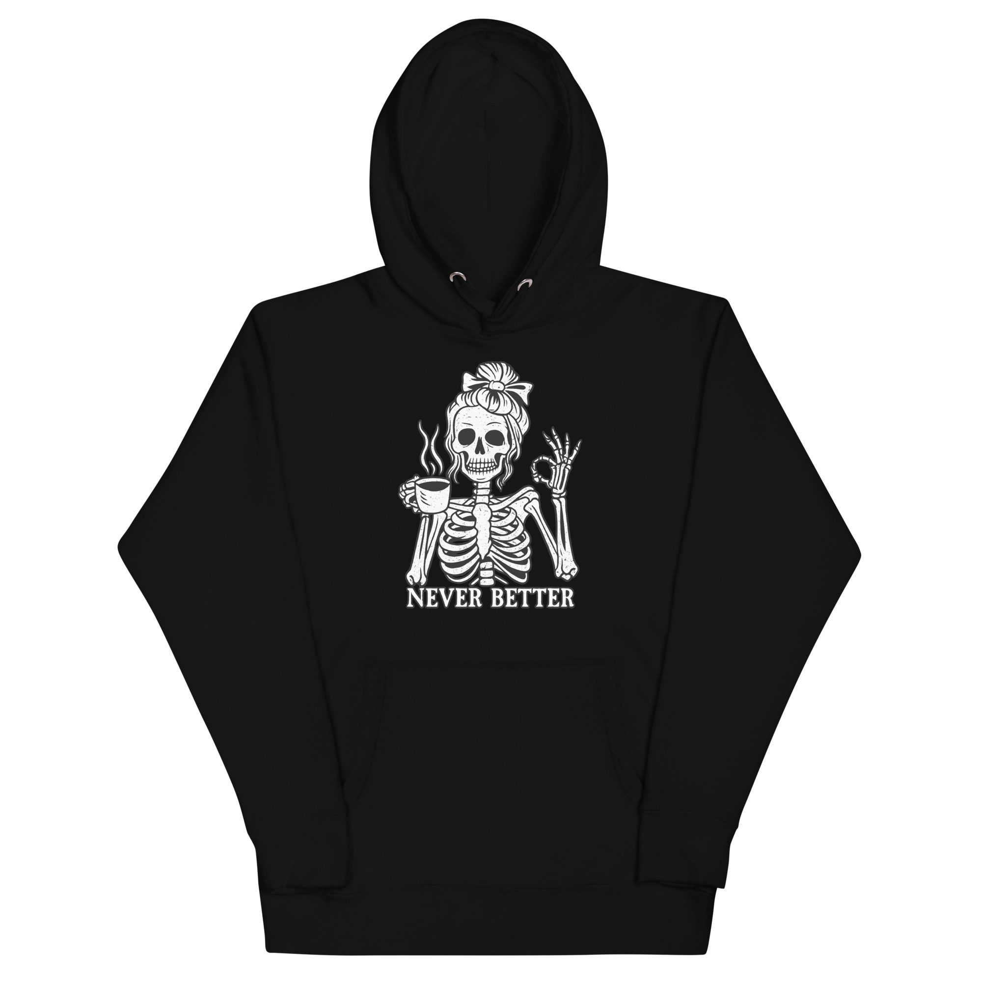Skeleton hoodie with peace sign – Never Better design in gothic style