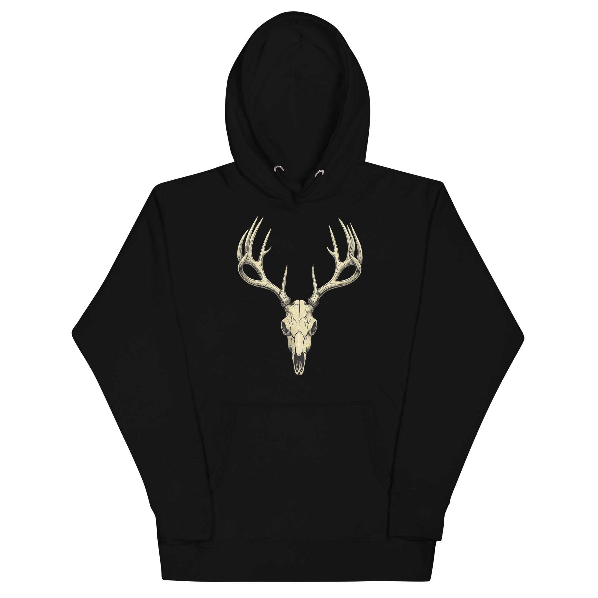 deer skull hoodie with detailed antler skull artwork on front