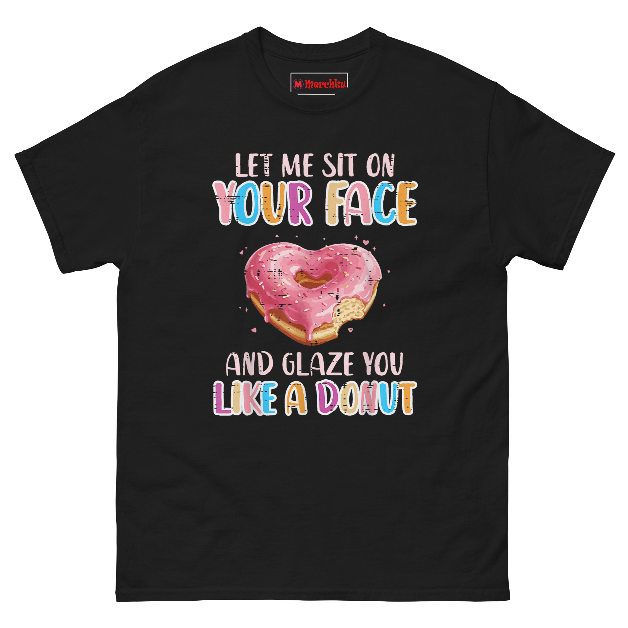 Black cotton T-shirt with bold funny graphic and colorful design for humor lovers